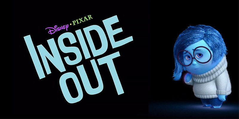 Disney Pixar's "Inside Out" Logo and image of Sadness. An original and transformative work by the editor.