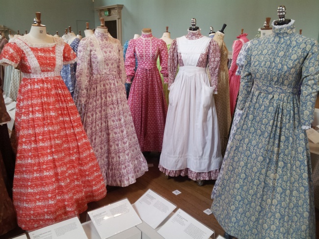 Mid 1970s dresses by Laura Ashley exhibited at the Fashion Museum, Bath in 2013. Available via Wikipedia